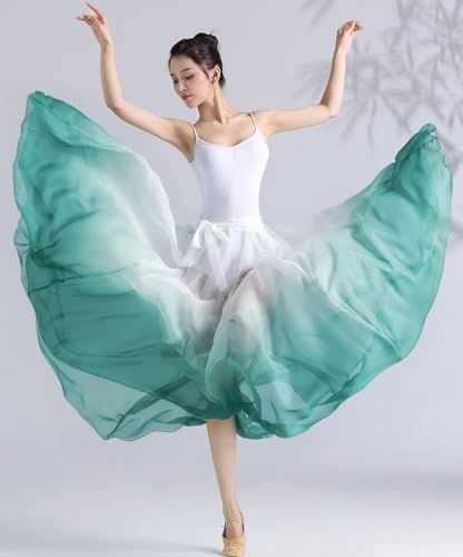 ORIDOOR 720 35" Long Women's Fairy Lyrical Dance Skirt Gradient Color Chiffon Swing Skirt Ballet Modren Dance Costume A Green - Image 3