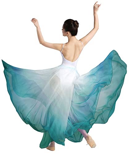 ORIDOOR 720 35" Long Women's Fairy Lyrical Dance Skirt Gradient Color Chiffon Swing Skirt Ballet Modren Dance Costume A Green - Image 4
