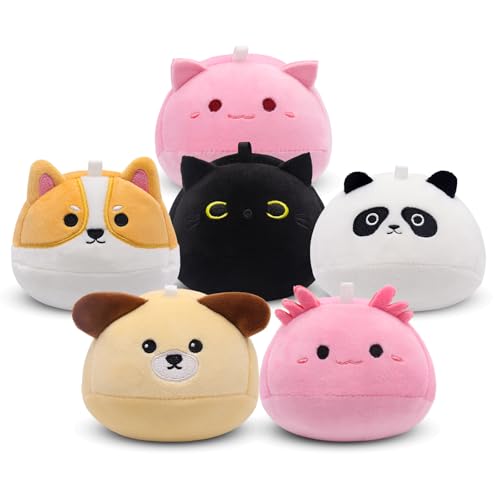 KOPHINYE 6PCS Mini Plushies Keychain 3inch Small Black Cat Axolotl Panda Corgi Dog Cute Animal Keychains for Kids Girls and Boys Birthday Gift Party Back to School Favor Packs - Image 1