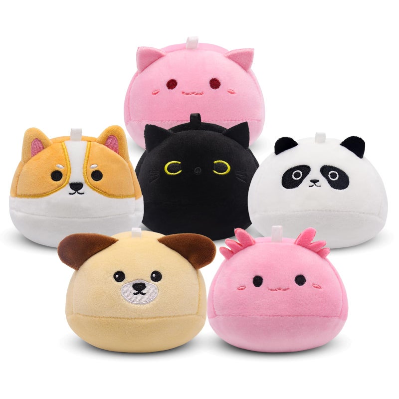 KOPHINYE 6PCS Mini Plushies Keychain 3inch Small Black Cat Axolotl Panda Corgi Dog Cute Animal Keychains for Kids Girls and Boys Birthday Gift Party Back to School Favor Packs - Image 3