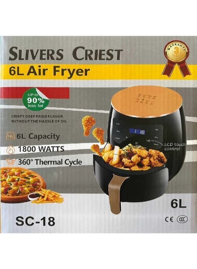 شظايا كريست Slivers Criest قلاية هوائية كهربائية SC-18 بسعة 6 لتر مع تحكم رقمي باللمس للطهي المنزلي - Image 2
