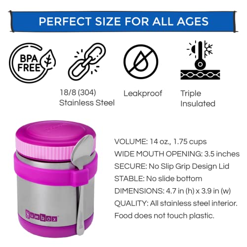 Yumbox Leak-Proof Insulated Food Jar, 14 oz (1.75 cups), Triple Insulated Stainless Steel, Keeps Food Hot for 6 Hours, Cold for 12 Hours, Wide Mouth with Removable Utensil Band, Bijoux Purple - Image 3