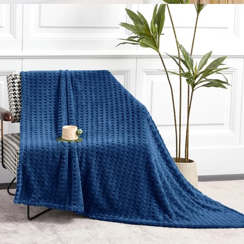 Serenhom Soft Cozy Fuzzy Fleece Throw Blanket, Waffle Navy Blue, 50x60 Inches – Lightweight, Fluffy, and Warm 3D Jacquard All-Season Blanket for Couch, Bed, Sofa, Home Decor, Camping, and Travel - Image 4