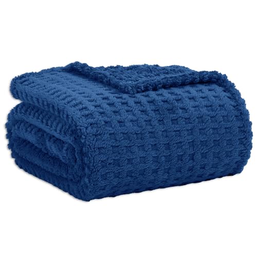 Serenhom Soft Cozy Fuzzy Fleece Throw Blanket, Waffle Navy Blue, 50x60 Inches – Lightweight, Fluffy, and Warm 3D Jacquard All-Season Blanket for Couch, Bed, Sofa, Home Decor, Camping, and Travel - Image 1