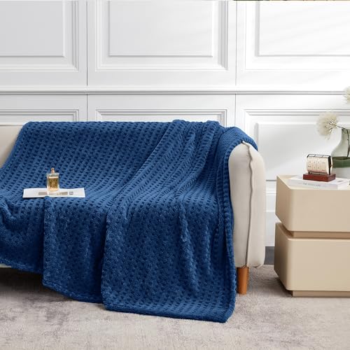 Serenhom Soft Cozy Fuzzy Fleece Throw Blanket, Waffle Navy Blue, 50x60 Inches – Lightweight, Fluffy, and Warm 3D Jacquard All-Season Blanket for Couch, Bed, Sofa, Home Decor, Camping, and Travel - Image 3