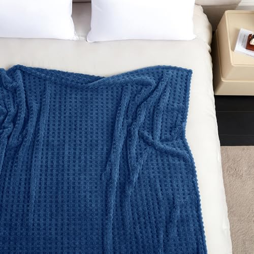 Serenhom Soft Cozy Fuzzy Fleece Throw Blanket, Waffle Navy Blue, 50x60 Inches – Lightweight, Fluffy, and Warm 3D Jacquard All-Season Blanket for Couch, Bed, Sofa, Home Decor, Camping, and Travel - Image 5