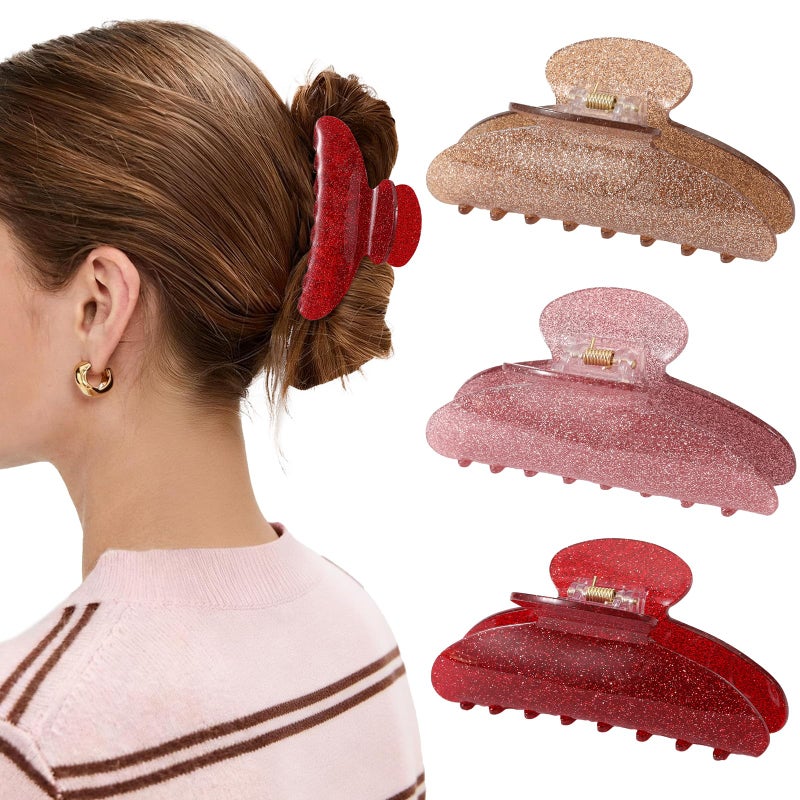 Tiefebene 3 Pack Hair Claw Clips for Women, Recycled Acrylic Strong Hold Claw Clips for Thick Thin Hair, Eco-Friendly, Easy Updo for All-Day & Active Lifestyle, Sparkly Hair Accessories, Valentine's DayGifts - Image 1