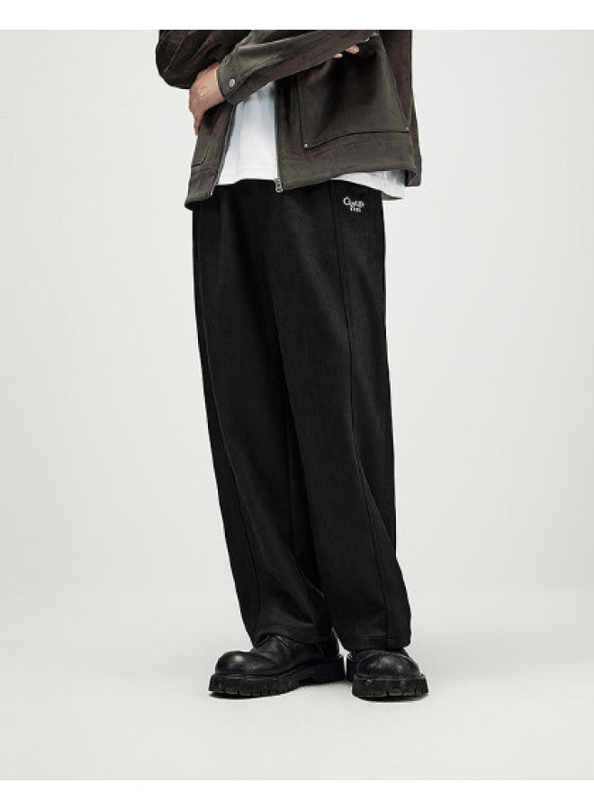 Waxbird Men's Straight Leg Textured Sweatpants Retro Drape Black Casual Pants - Image 1