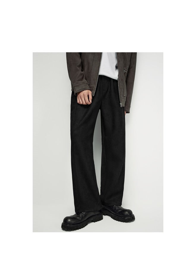 Waxbird Men's Straight Leg Textured Sweatpants Retro Drape Black Casual Pants - Image 5
