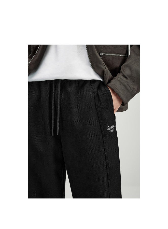 Waxbird Men's Straight Leg Textured Sweatpants Retro Drape Black Casual Pants - Image 4