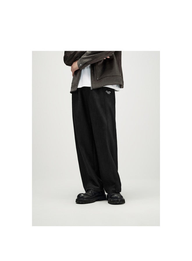 Waxbird Men's Straight Leg Textured Sweatpants Retro Drape Black Casual Pants - Image 2