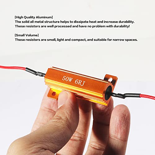 Reswish 4 PCS Load Resistor,LED Turn Signal Resistor Flasher Adaptor with Wire and Clip,50W 6ohm LED Load Resistors Conversion Kit for Fix LED Bulb Hyper Flash Turn Signal Light Bulb Fast Blink Error Code (4) - Image 4