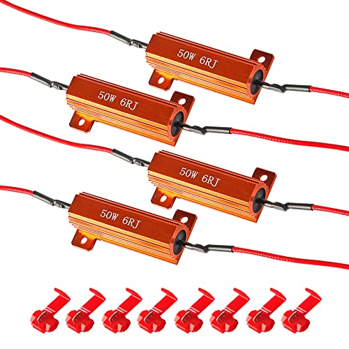 Reswish 4 PCS Load Resistor,LED Turn Signal Resistor Flasher Adaptor with Wire and Clip,50W 6ohm LED Load Resistors Conversion Kit for Fix LED Bulb Hyper Flash Turn Signal Light Bulb Fast Blink Error Code (4) - Image 1