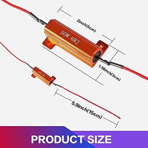 Reswish 4 PCS Load Resistor,LED Turn Signal Resistor Flasher Adaptor with Wire and Clip,50W 6ohm LED Load Resistors Conversion Kit for Fix LED Bulb Hyper Flash Turn Signal Light Bulb Fast Blink Error Code (4) - Image 3