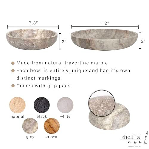 Shelf & Nook Travertine Decorative Bowls for Home Decor. Key Bowl for Entryway Table in a Choice of 5 Colors (Silver-Grey, Large) - Image 5