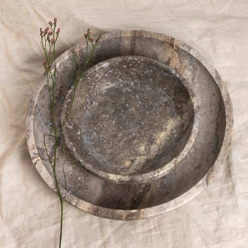 Shelf & Nook Travertine Decorative Bowls for Home Decor. Key Bowl for Entryway Table in a Choice of 5 Colors (Silver-Grey, Large) - Image 4