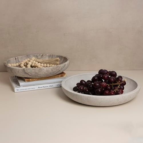 Shelf & Nook Travertine Decorative Bowls for Home Decor. Key Bowl for Entryway Table in a Choice of 5 Colors (Silver-Grey, Large) - Image 3