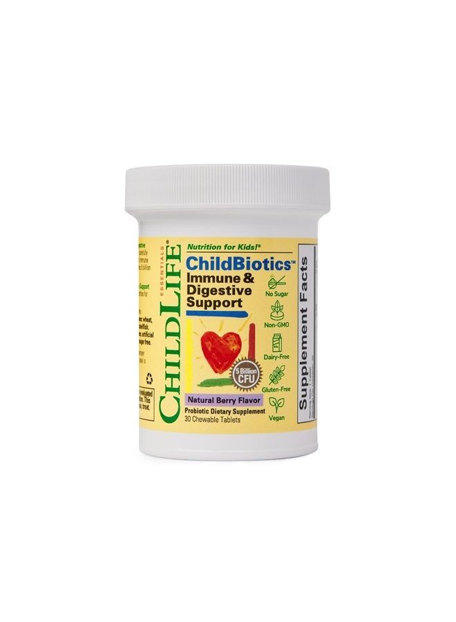 CHILDLIFE ESSENTIALS ChildBiotics Immune & Digestive Support - Kids Probiotic, Contains Live Probiotics, Good for Digestion & Immune Support, Allergen-Free, Non-GMO - Natural Berry Flavor, 30 Tablets  - Image 5
