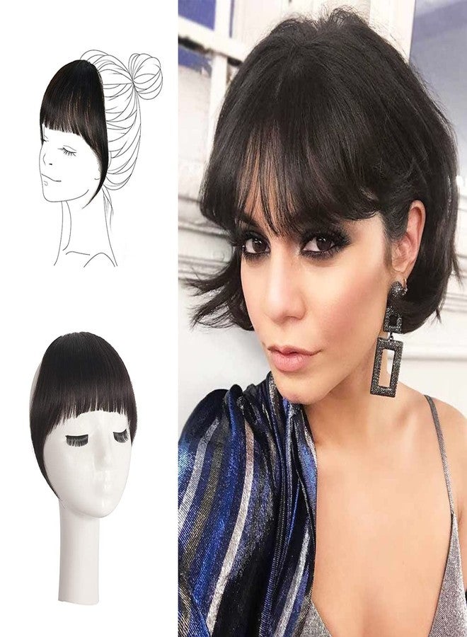 فيشبن وصلات شعر فيشفين بمشبك، غرة أمامية منحنية، غرة فرنسية، غرة بنية داكنة، غرة أمامية طبيعية مسطحة أنيقة مع صدغين، قطعة واحدة، وصلة شعر للنساء والفتيات - Image 1