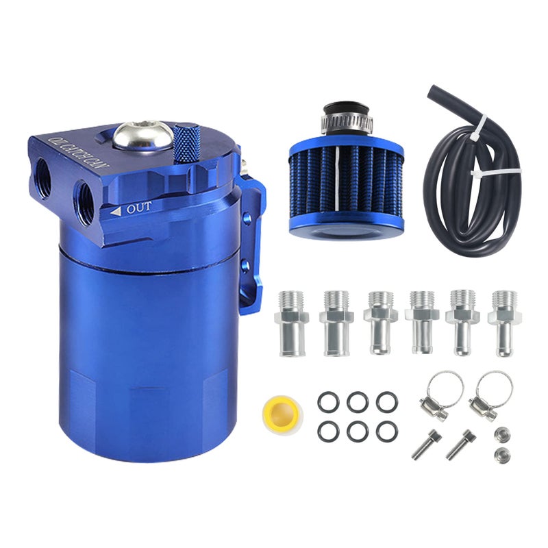 AOCISKA Aluminum Oil Catch CanBaffled Oil Catch Can Kit300ml Oil Reservoir TankOil Separator Catch Can with Hose KitUniversal Oil Catch Can Tank Polish Baffled Reservoir Blue