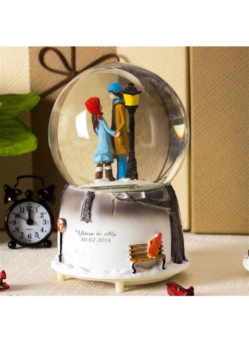 Hediyesahibi Gift Owner Personalized Love Medium Size Sprayed Lighted Musical Snow Globe  - Image 1