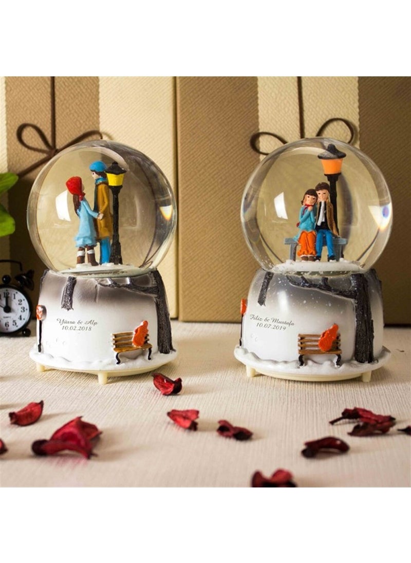 Hediyesahibi Gift Owner Personalized Love Medium Size Sprayed Lighted Musical Snow Globe  - Image 2