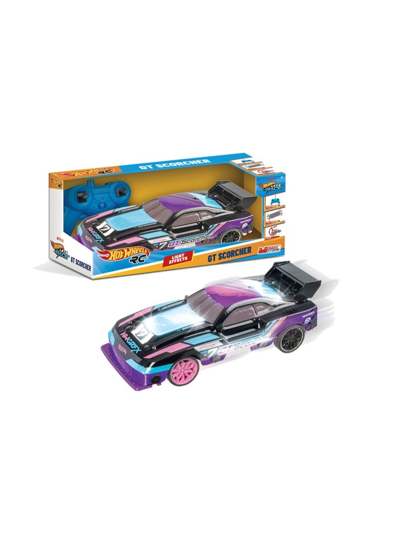 Hot Wheels سيارة تحكم عن بعد هوت ويلز سكورتشر GT مع تأثيرات الإضاءة 1/24 تعمل بالبطارية | سيارة سباق | سيارة للعرض | مركبة لعب | هدية لجمع الهدايا والأطفال - Image 3