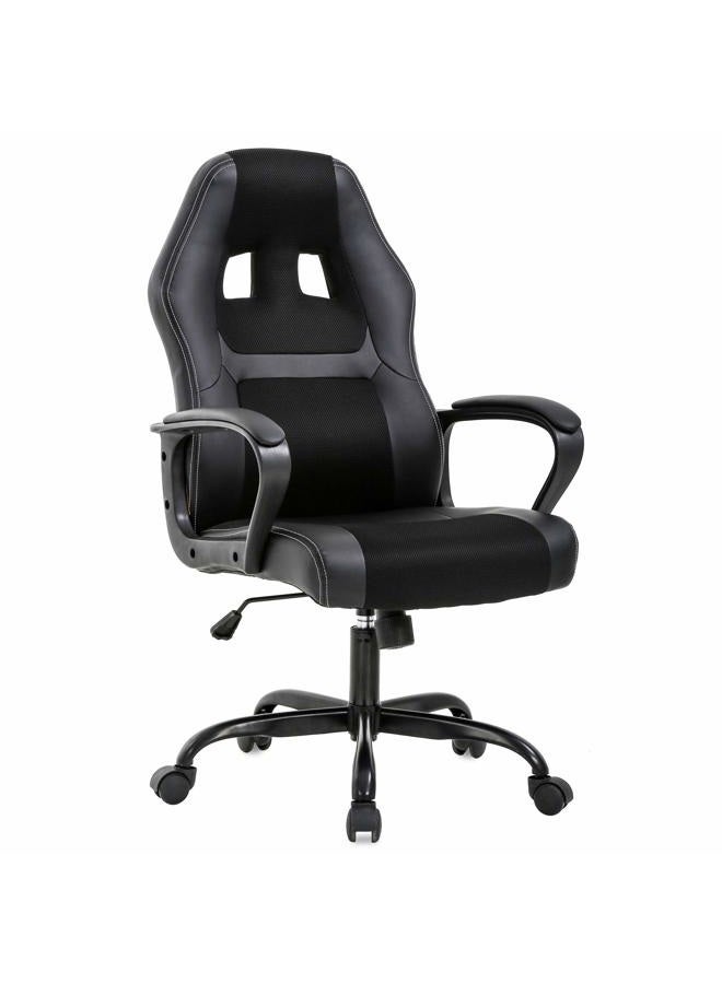 BestOffice Office Chair PC Gaming Chair Cheap Desk Chair Ergonomic PU Leather Executive Computer Chair Lumbar Support for Women, Men (Black) - Image 1