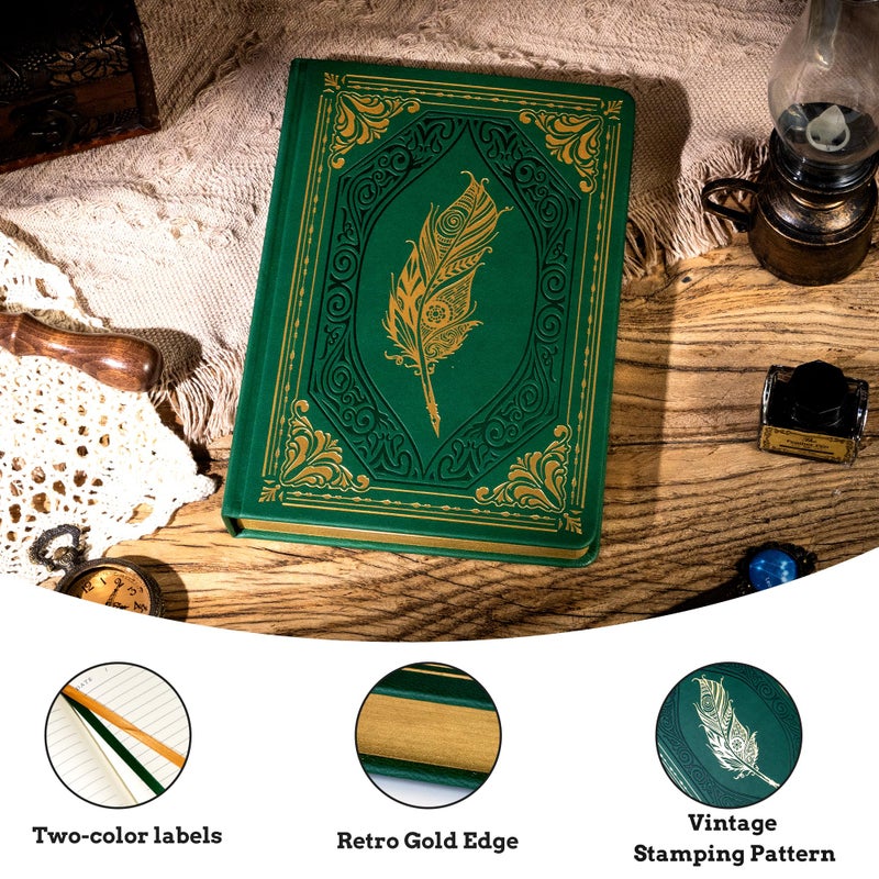 CAGIE 320 Pages Thick Hardcover Journaling Notebooks Vintage Leather Journal for Women Men A5 College Ruled Journals for Writing with Gift Box, 5.7 x 8.3 in, Dark Green - Image 2