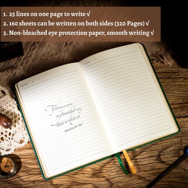 CAGIE 320 Pages Thick Hardcover Journaling Notebooks Vintage Leather Journal for Women Men A5 College Ruled Journals for Writing with Gift Box, 5.7 x 8.3 in, Dark Green - Image 5