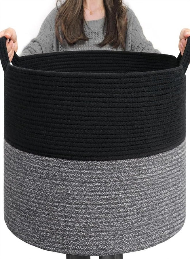 FIASCO laundry storage COTTON basket woven bag hamper baby nursery tray utility Box organizer for kids toys, fruits,gifts,living room,kitchen,shelfs Piece of 1 (Grey and black) - Image 3