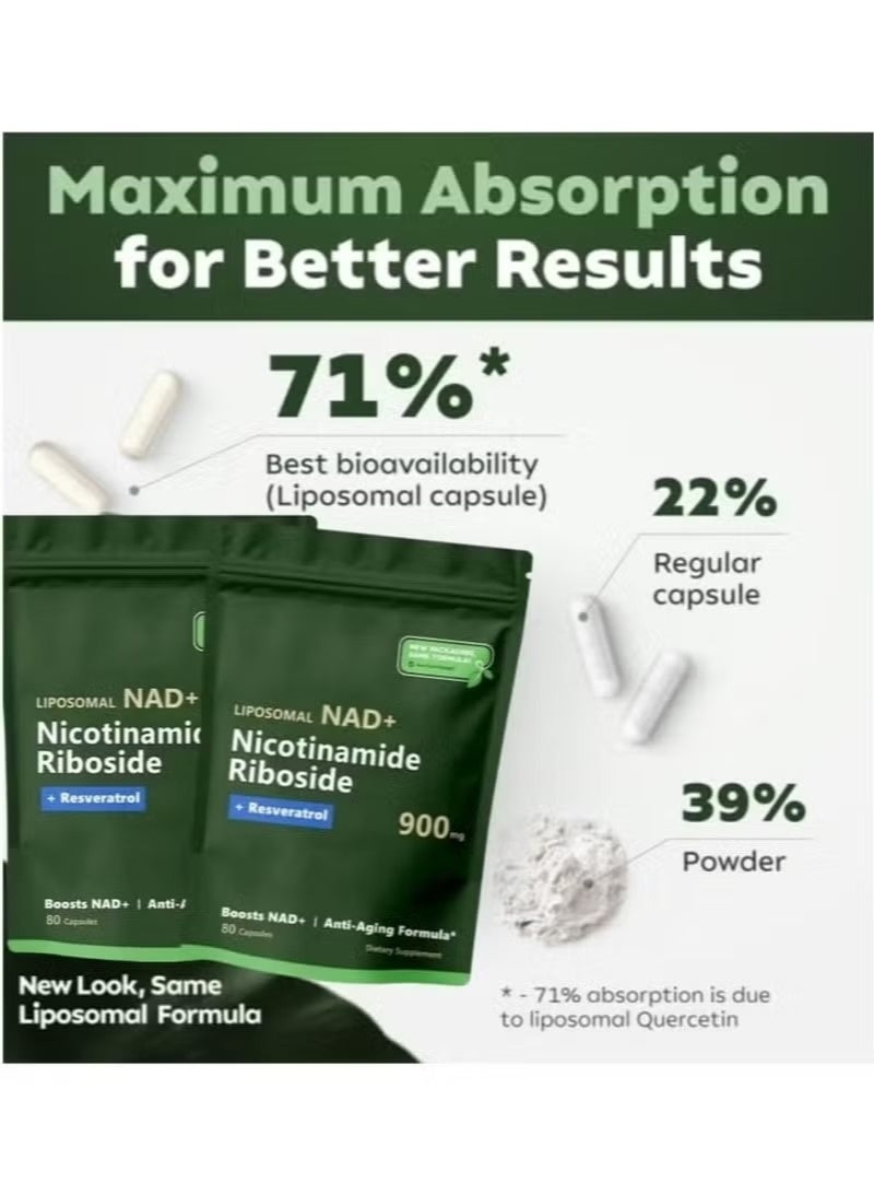 NAD+ Supplement with Nicotinamide Riboside & Resveratrol – Anti-Aging, Energy & Focus Support – 80 Vegan Capsules with Liposomal Delivery - Image 4
