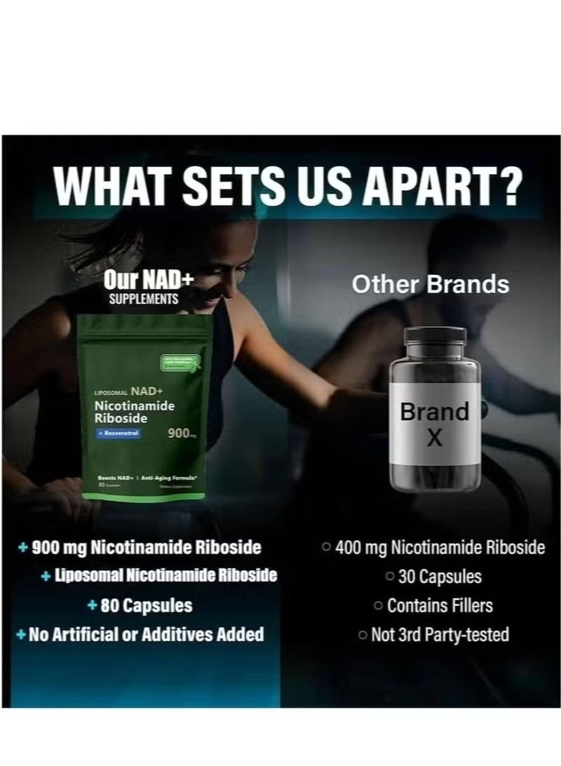 NAD+ Supplement with Nicotinamide Riboside & Resveratrol – Anti-Aging, Energy & Focus Support – 80 Vegan Capsules with Liposomal Delivery - Image 5