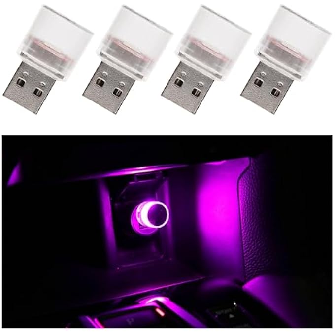 Azonee 4 Pcs Usb Led Car Interior Atmosphere Lights Night Light Mini Led Decoration Light PlugIn Usb Automotive Interface Charging Lamps Universal Mini Usb Led Light Suitable For Cars Bedrooms - Image 1