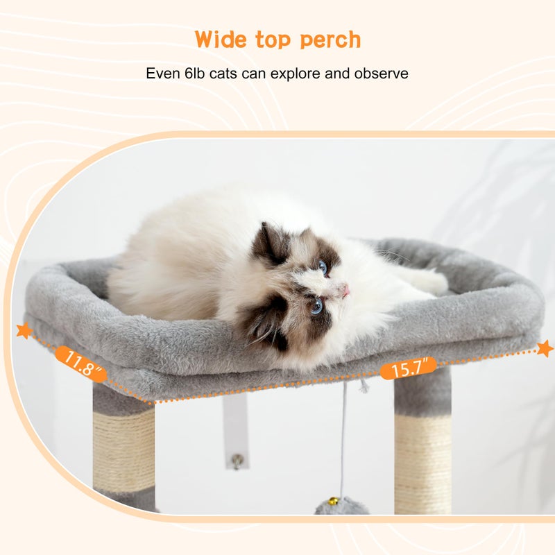 Heybly Cat Tree, Kitten Tower with Large Soft Cat Basket, Cat Condo with Spacious Cat Bed Cave with Hidden Space, Sisal-Covered Scratching Posts, Dangling Ball for Indoor Cats, Light Gray HCT008SW - Image 3