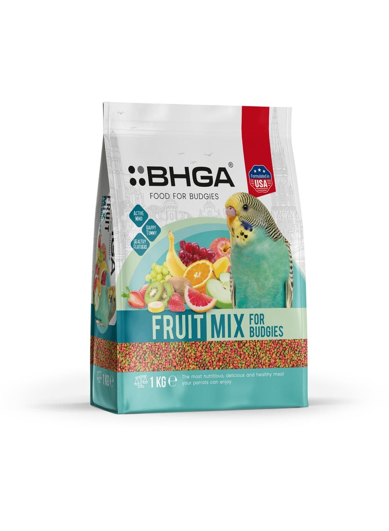 BHGA Premium Fruit Mix for Budgies 1kg – Natural Bird Food with Fruits, Vitamins & Minerals for Healthy Budgerigars - Image 1