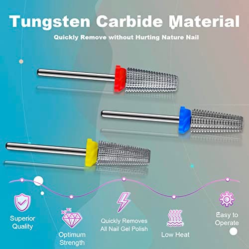 Depvko 3Pcs Carbide 5 in 1 Nail Drill Bit Set- Two Way Rotate Use for Both Left and Right Handed- XF， F， M 3/32 Inches Brocas Para Drill Nails for Acrylic Nail Gel Fast Remove - Image 2