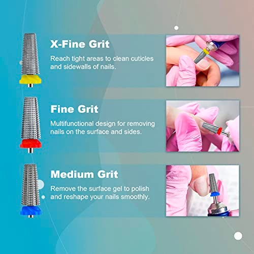 Depvko 3Pcs Carbide 5 in 1 Nail Drill Bit Set- Two Way Rotate Use for Both Left and Right Handed- XF， F， M 3/32 Inches Brocas Para Drill Nails for Acrylic Nail Gel Fast Remove - Image 4