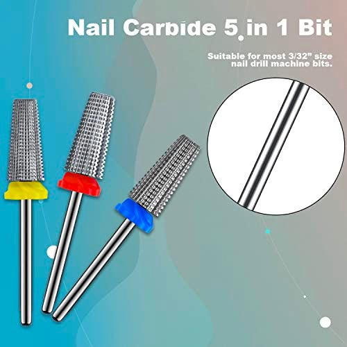 Depvko 3Pcs Carbide 5 in 1 Nail Drill Bit Set- Two Way Rotate Use for Both Left and Right Handed- XF， F， M 3/32 Inches Brocas Para Drill Nails for Acrylic Nail Gel Fast Remove - Image 5