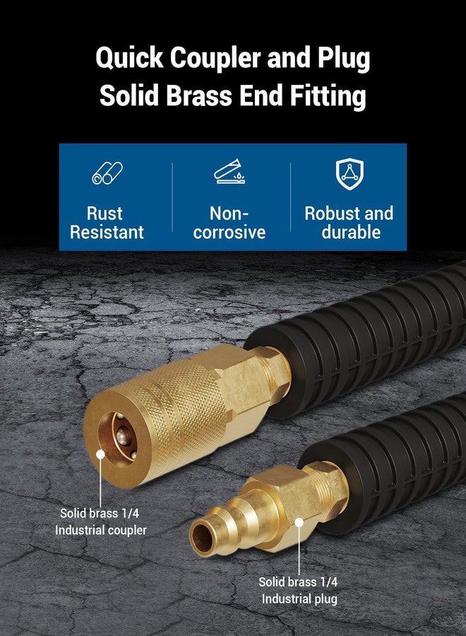 DEWENWILS Air Hose 3/8 Inch by 50FT 300 PSI, Heavy Duty Air Compressor Hose with 1/4" Industrial Quick Coupler Fittings, Flexible and Kink Resistant Hybrid Air Hose (Blue) - Image 2