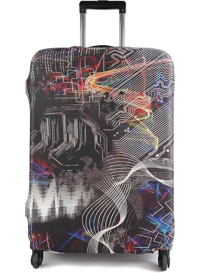 natOnat Travel Luggage Cover Protector - Suitcase Cover with Coloured Pattern- Stretchy, Washable Spandex & Polyester - Protects Against Dirt & Scratches - Tech Explorer Design - Fits 65 -70 CM Height ( Large ) - Image 1