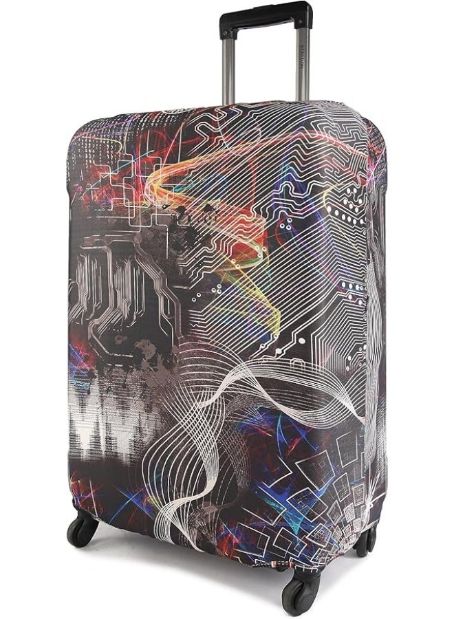 natOnat Travel Luggage Cover Protector - Suitcase Cover with Coloured Pattern- Stretchy, Washable Spandex & Polyester - Protects Against Dirt & Scratches - Tech Explorer Design - Fits 65 -70 CM Height ( Large ) - Image 2