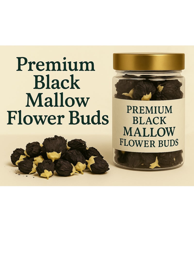 Generic Black Mallow Flower Buds Mesmerizing Black (Rose Hollyhock Mallow Dried Whole Flowers) Beautiful Eye-catcher for Herbal Infusion, Tea, Salads and Dessert - 50g  - Image 1