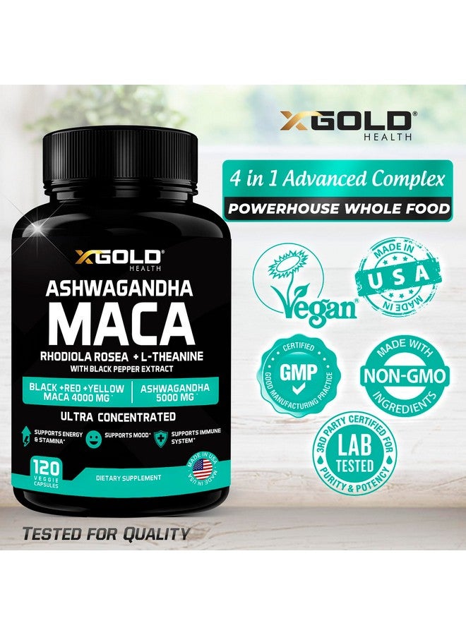X Gold Health Ashwagandha 5,000mg + Maca Root Black, Red, Yellow 4,000mg, Rhodiola & L-Theanine: 30:1 Extract Ashwagandha Capsules, 20:1 Extract Maca Root Capsules - Supplement for Men and Women - Image 5
