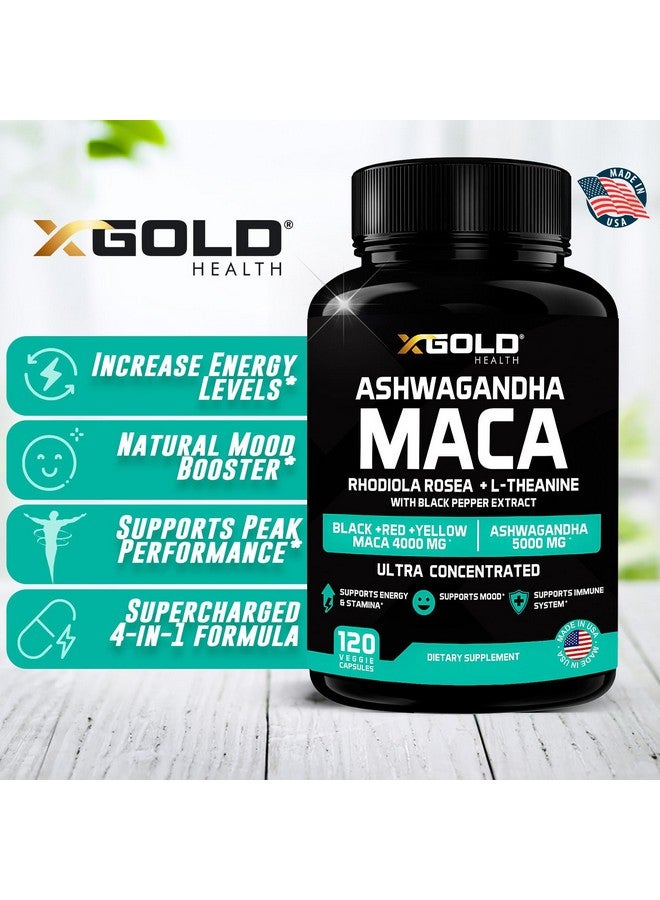 X Gold Health Ashwagandha 5,000mg + Maca Root Black, Red, Yellow 4,000mg, Rhodiola & L-Theanine: 30:1 Extract Ashwagandha Capsules, 20:1 Extract Maca Root Capsules - Supplement for Men and Women - Image 4