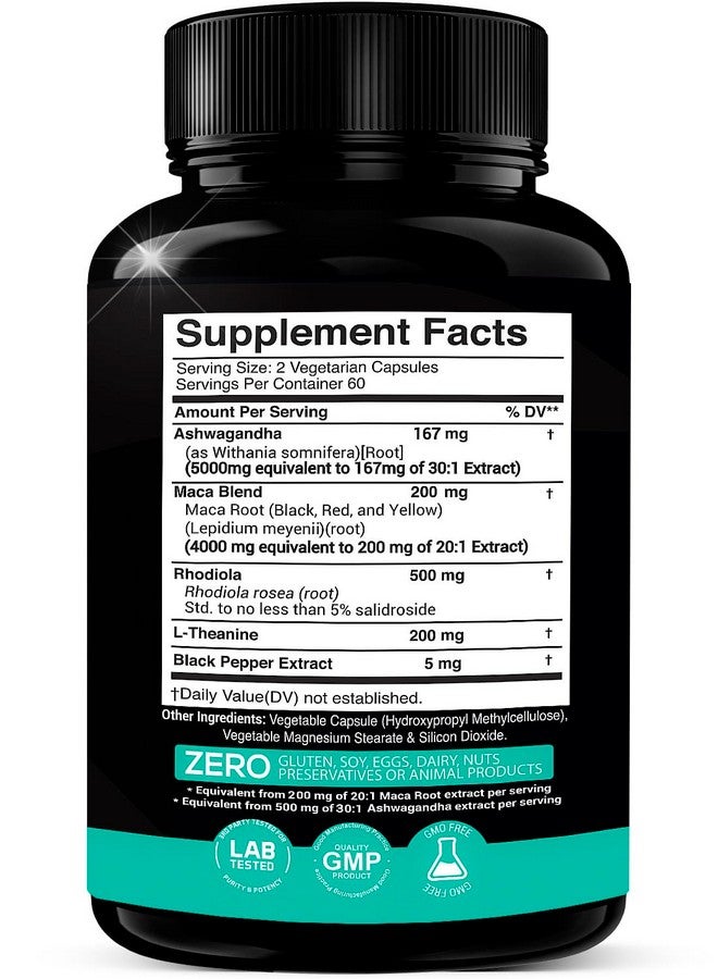 X Gold Health Ashwagandha 5,000mg + Maca Root Black, Red, Yellow 4,000mg, Rhodiola & L-Theanine: 30:1 Extract Ashwagandha Capsules, 20:1 Extract Maca Root Capsules - Supplement for Men and Women - Image 2