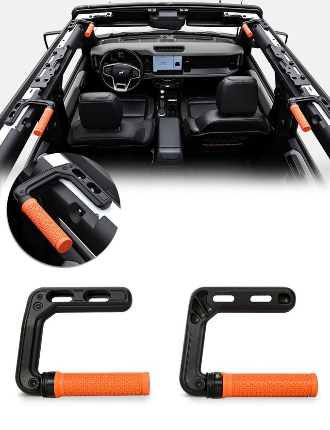 JROAD Bronco Aluminum Grab Handles Roll Bar NonSlip Grip HandlesCompatible with Ford Bronco 20212025 Front or Rear Seat 4 Door SoftHard TopBronco Raptor Interior Accessories 2PCSOrange