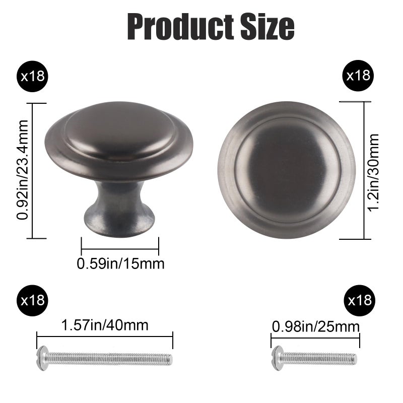 Romeda 18 Piece Drawer Knobs, 30mm Gray Cabinet Knobs, Dresser & Kitchen Drawer Pulls with Screw - Image 2