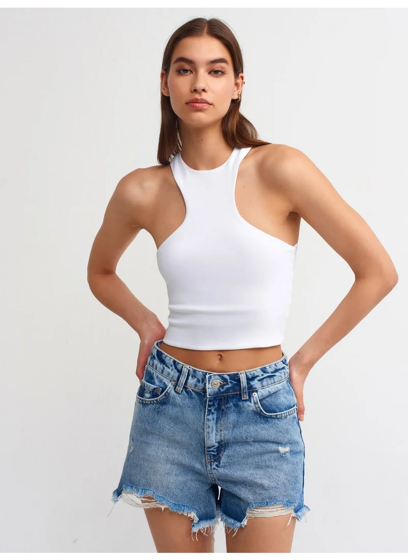 Dilvin 70895 Laser Short Denim Shorts-Blue
