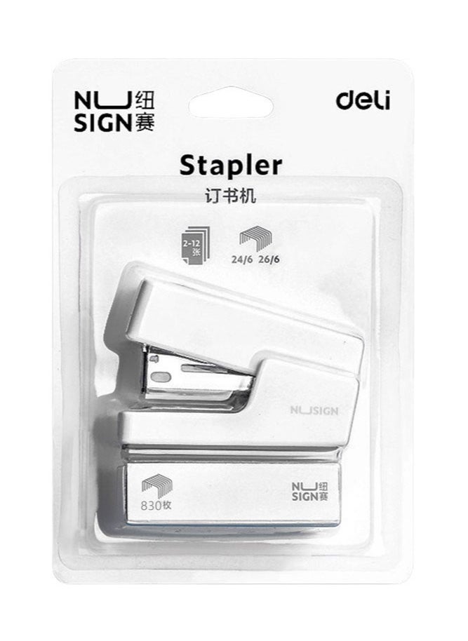 Deli - Mini Stapler with 830 Standard Staples, 16 Sheet Capacity Manual Stapler Desktop Stapler Children's Stapler for Student, Office, White - Image 1